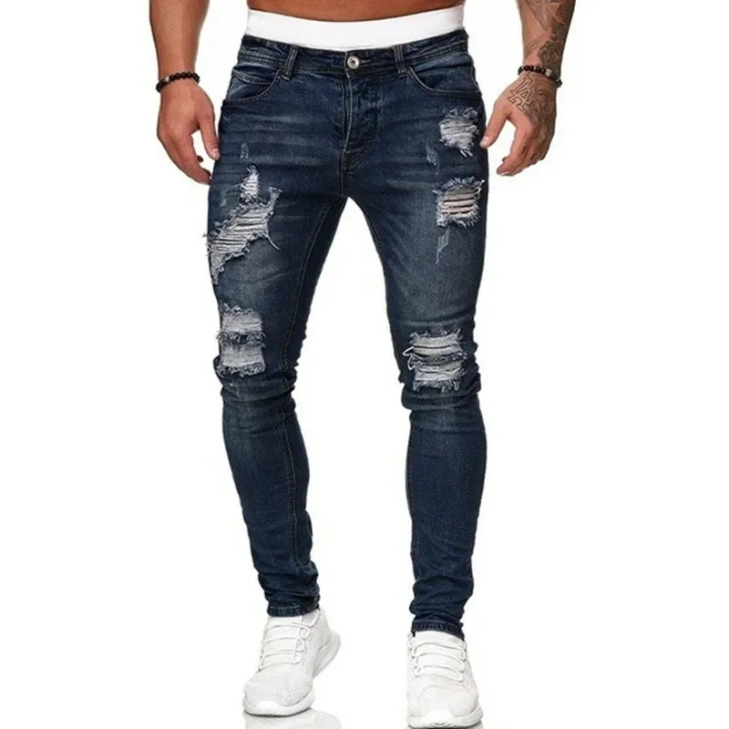Zerrissene Skinny Jeans Herren Casual Slim Fit Bleistift-Denim-Hose Herren Vintage Washed Solid Denim Hose Hot Sale Mode Street Style
