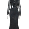 Tossy Glitter Hollow Out See-Through Maxi Dress Female Sexy Lace-Up Club High Waist Patchwork Sparkle Bandage Women Long Dress