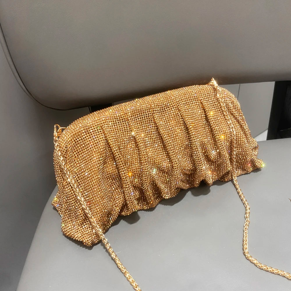 Shiny Rhinestones Handmade Evening Clutch Bags New Folds Purses and Handbags Luxury Designer Wedding Party High Quality