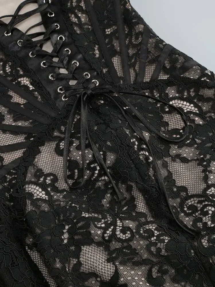 XIAOTANG Elegantes Trägerloses Spitzenkleid für Damen, sexy, modisch, schulterfrei, unregelmäßig gerafft, Bodycon, Nachtclub-Partykleid