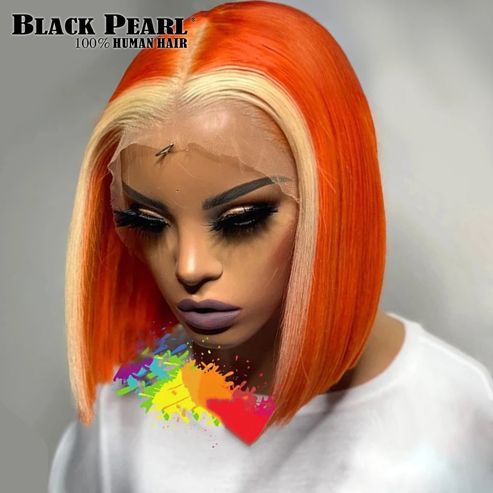 Black Pearl Ginger Lace Front 100% Human Hair Quality Wigs Glueless Wig Short Straight Bob Wig Lace Front Human Hair Wig