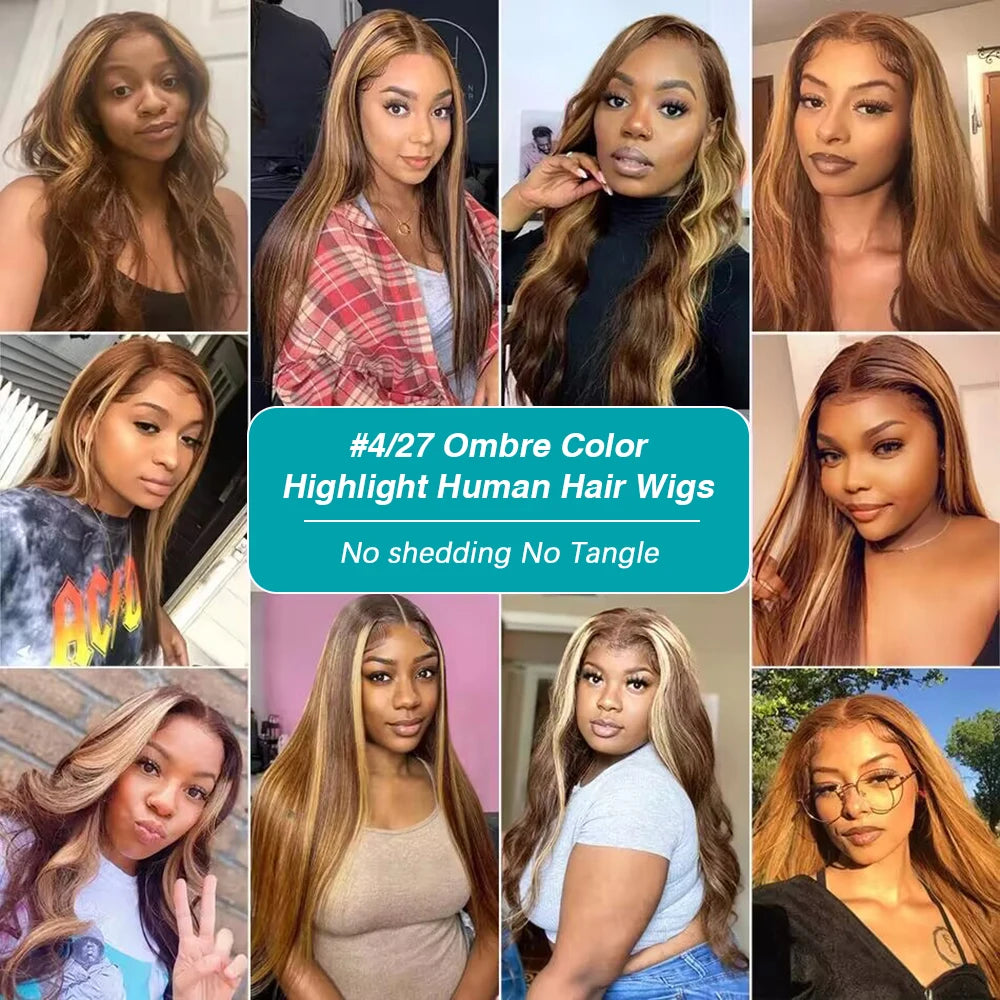 P4/27 Highlight Wig Human Hair 13x6 Bone Straight Lace Front Wigs Ombre Honey Blonde Colored Wig Pre Plucked With Baby Hair