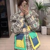 2023 Europäische Station Winter Neue Daunenjacke Damen Warm Mode Kurze Farb-Patchwork Graffiti dicke Weiße Entendaunenjacke