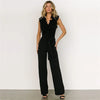 New 2025 Summer Women V Neck Sleeveless Elegant Straight Jumpsuits Edible Tree Fungus Sexy Birthday Party Jumpsuit Rompers Black