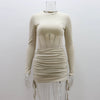 Shirring Mesh Hollow Out Bodycon Dress Women O Neck Long Sleeve Mini Vestidos Ribbed Hot Sexy Dresses Fashion High Street Wear