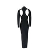 Damen Herbst Stretch-Bandage Aushöhlung Langarm Slim Maxi Schwarz Rückenfrei Bodycon Mode Clubs Celebrity Party Kleider