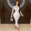 Sexy Mesh Patchwork Jumpsuits for Women Elegant Long Sleeve Bandage One Piece Party Long Bodysuit