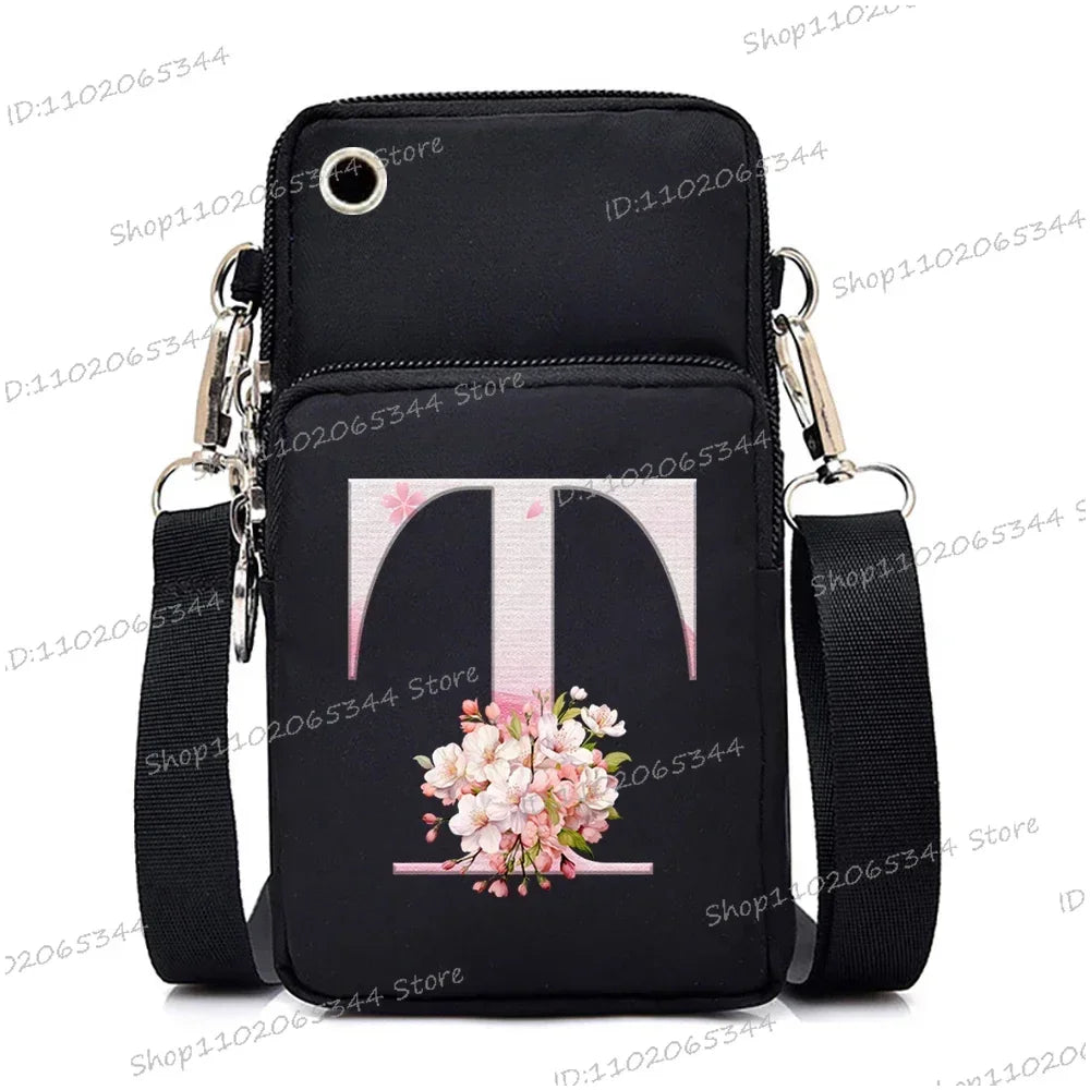 Damen Kuriertasche Kleine Handtasche Umhängetasche Geldbörse für Handy Sakura 26 Alphabet-Druck Münzgeldbörse Damen Kartenhalter