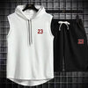Summer New Men's Sleeveless Hooded T-shirt+shorts pants Sports two-piece set gym  Fashion  Casual Men Women Sports Two Piece Set
