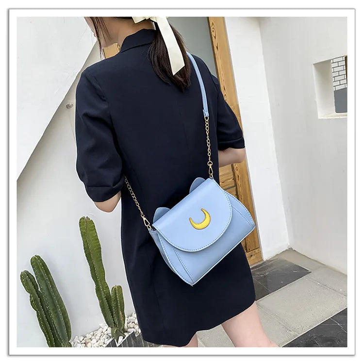 Summer Sailor Moon Ladies Handbag Black Luna Cat Shape Chain Shoulder Bag PU Leather Women Messenger Crossbody Small Bag Purses