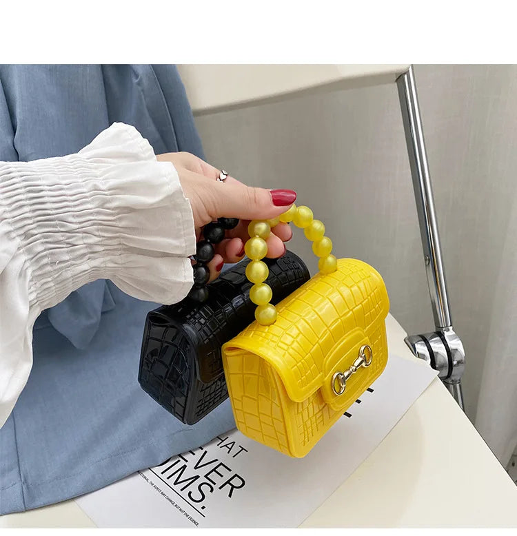 Fashion Mini Handbags PVC Crossbody Coin Purse Crocodile Pattern Pearl Handbag Plastic Small Chain Jelly Bag For Girl Wholesale