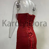 Sexy Strapless Bright Silk Lace-up Mini Dress Women Red Black Sleeveless Backelss Bodycon Dresses Evening Party Cocktail Gowns