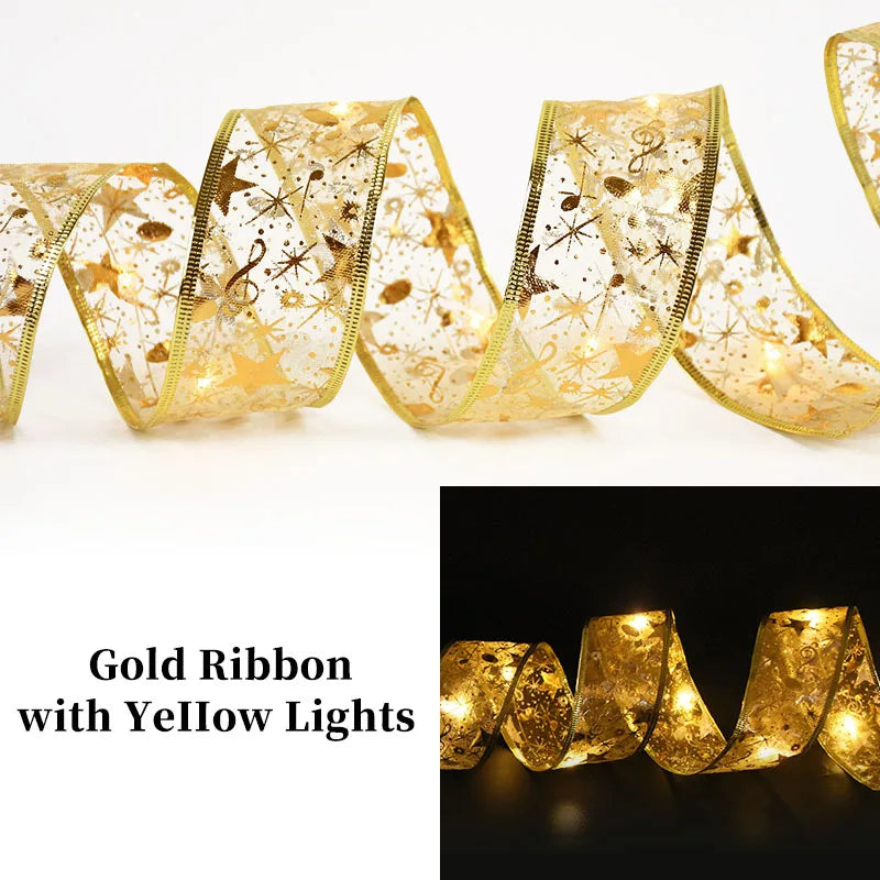 Weihnachtsdekoration LED-Band Lichter Weihnachtsbaumschmuck DIY-Spitzenschleifen Lichterkette Navidad Heimdekoration Neujahr 2023