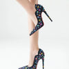 2025 Spring New High Heels Women's Embroidered Beaded Black Sexy Queen's Heel 10-12cm Pointed