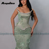 Angelika Glamorous Mermaid Prom Dresses for Women 3D Flowers Crystals Pearls Lace up Pageant Gowns Vestido de Gala Customized