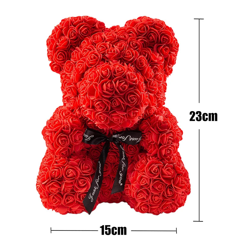 Valentinstagsgeschenke Dekoration Rosenbär Künstliche Blume mit Box Lichter Teddybär für Frauen Freundin Geburtstagsgeschenk Liebesblume