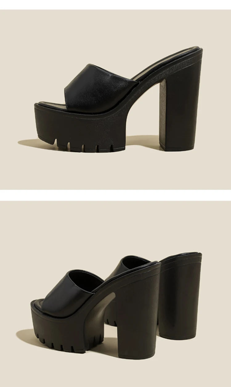Eilyken Sommer-Fashion Damen Pantoletten Bankett Nachtclub Plateau Chunky High Heels Mules Slides Grüne Weiße Sandalen
