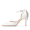 Baotou Hohle High Heels Damen Sandalen Spitz Dünne Ferse Ein-Wort-Schnalle Strass Hochzeitsschuhe Brautschuhe