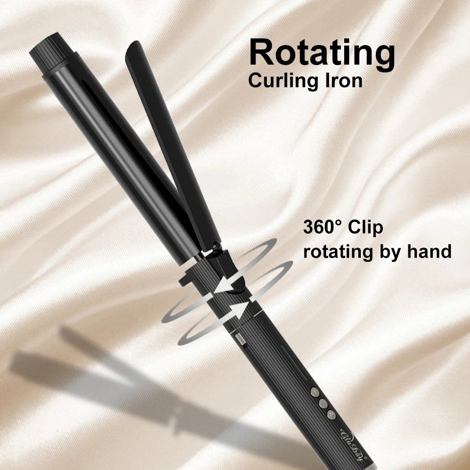 Professioneller rotierender Lockenstab Nano Titanium Schwarz Haarlockenwickler mit 230 Grad