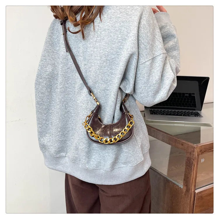 2024 Herbst Winter Mini Umhängetaschen für Damen Luxus Halbmond-Handtaschen für Damen Handtaschen mit Griff Weibliche kleine Tasche