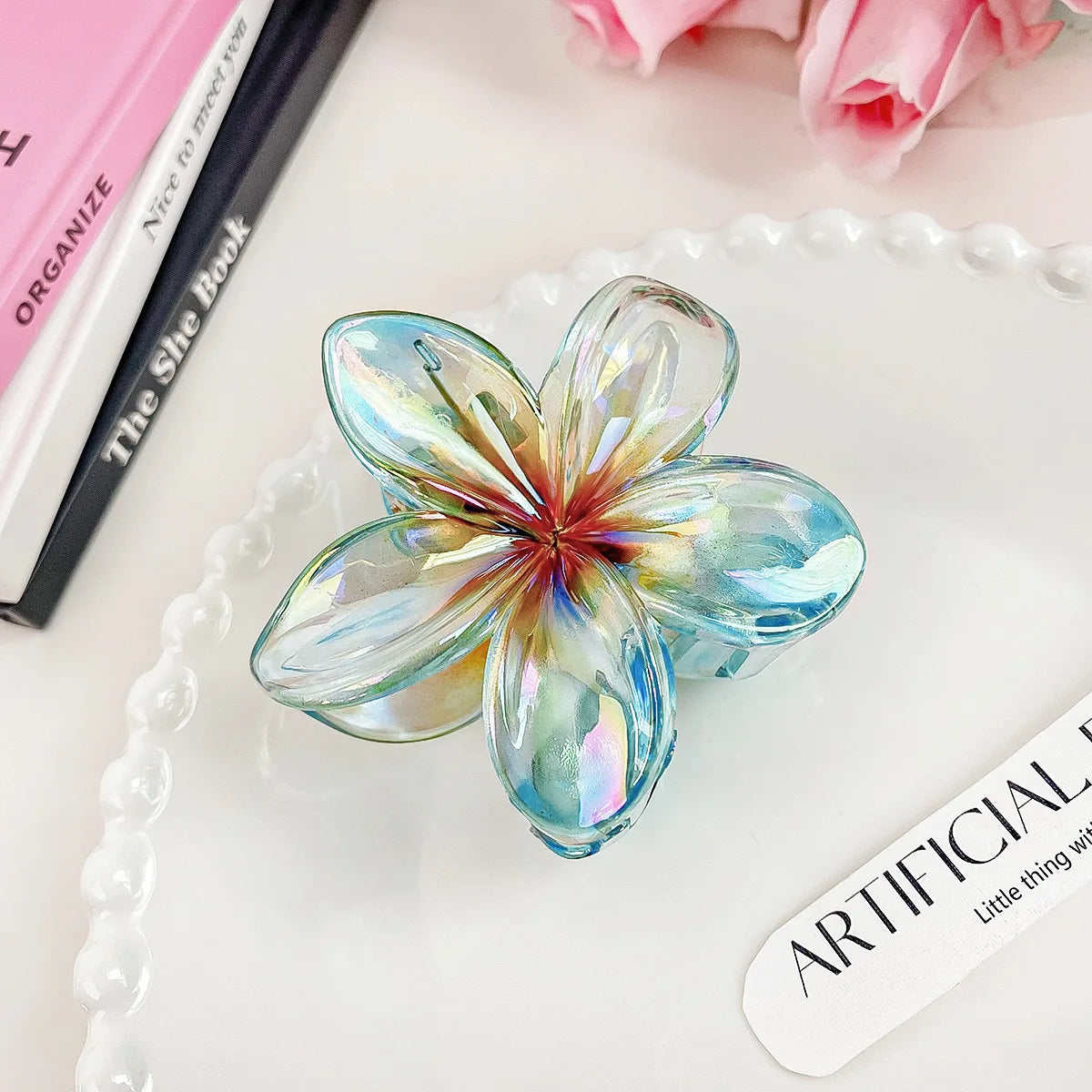 Neue Farbverlauf Große Blumen-Haarspange aus Acryl für Frauen Süße Haarklammern Krabbenklemmen Haarspangen Hawaii-Kopfbedeckungsaccessoires