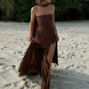 TARUXY Mode Trägerloses Kleid mit Band Frauen Elegantes Ärmelloses Mesh Strand Urlaub Langes Kleid Frühling 2025 Neues Damenkleid