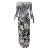 Denim Retro Print Long Sleeve Slim Fit Elegant Casual Slit One-Shoulder Neck Dress