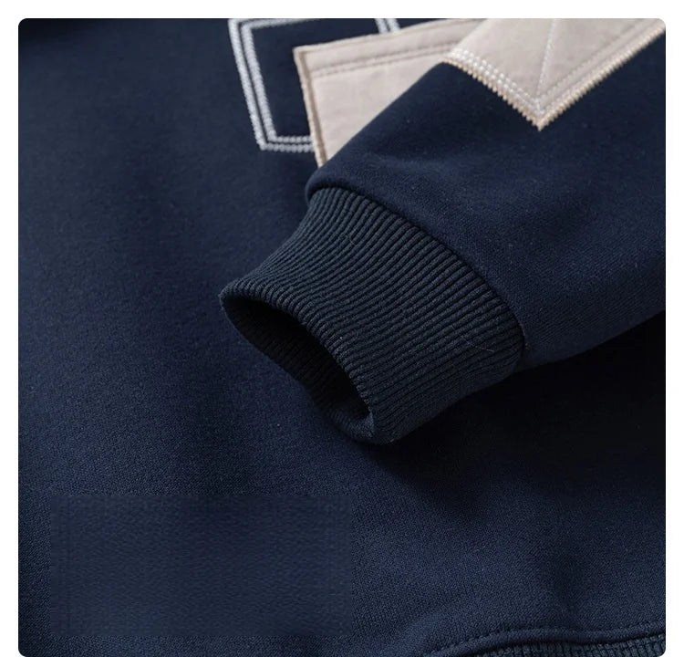Spring Children Clothes Sweatshirt for Boys Denim Collar Fleece Pullover with Patch Pocket Casual Kids Top Long Sleeve T-shirt