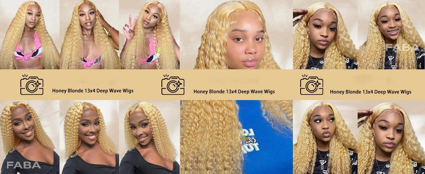 FABA Glueless Wigs Echthaar #27 Farbe Honigblond Deep Wave Echthaarperücke 13x4 Lace Front Perücken mit Babyhaar 180% Dichte