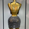 High Quality Sparkling Rhinestone Sexy See Through Blackless Top Skirt Two Pieces Set Woman Luxury Birthday Evening Party Gowns