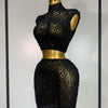 Luxury Rhinestone Mesh See Through Celebrate Birthday Dress Sparkly Top Short Skirt Two Pieces Sets Performance Stage Costume