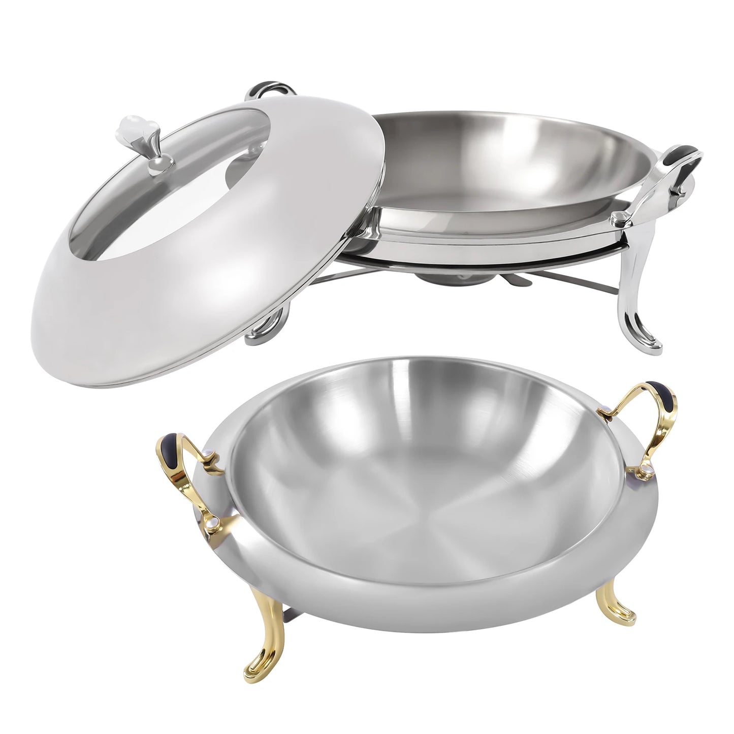 Speisenwärmer aus Edelstahl, rund, langlebiger Rahmen mit Deckel, Brennstoffhalter, Kochgeschirr-Set