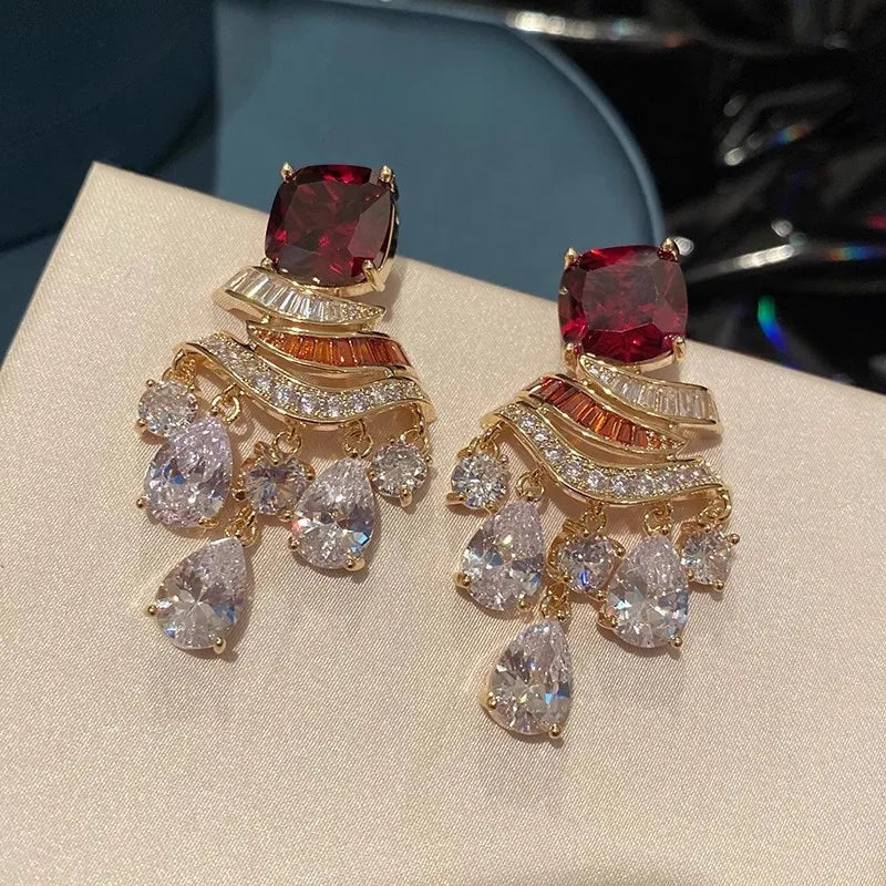 Zircon Water Drop Tassel Earrings Elegant Fashion Light Luxury Earrings