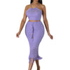 CM.YAYA Beach Knit See Though Women Two 2 Piece Set Outfits Halter Neck Crop Top and Tassel Midi Skirt Suit 2023 New Dress Set