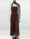 TARUXY Fashion Strapless Dress With Ribbon Female Elegant Sleeveless Mesh Beach Vacation Long Dress 2025 Spring New Women Dress