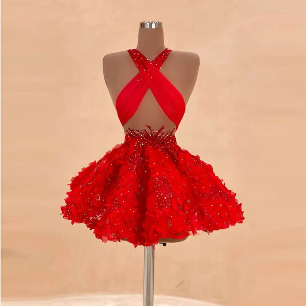Red Short Cocktail Dresses Sexy V Neck Beads Sequins A Line Sexy Prom Dress 2025 Summer Graduation Homecoming Gowns