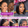 16 Inch Vietnamese Super Double Drawn Bone Straight 13x4 Frontal Bob Wig Glueless Human Hair For Women Natural Black 250 Density