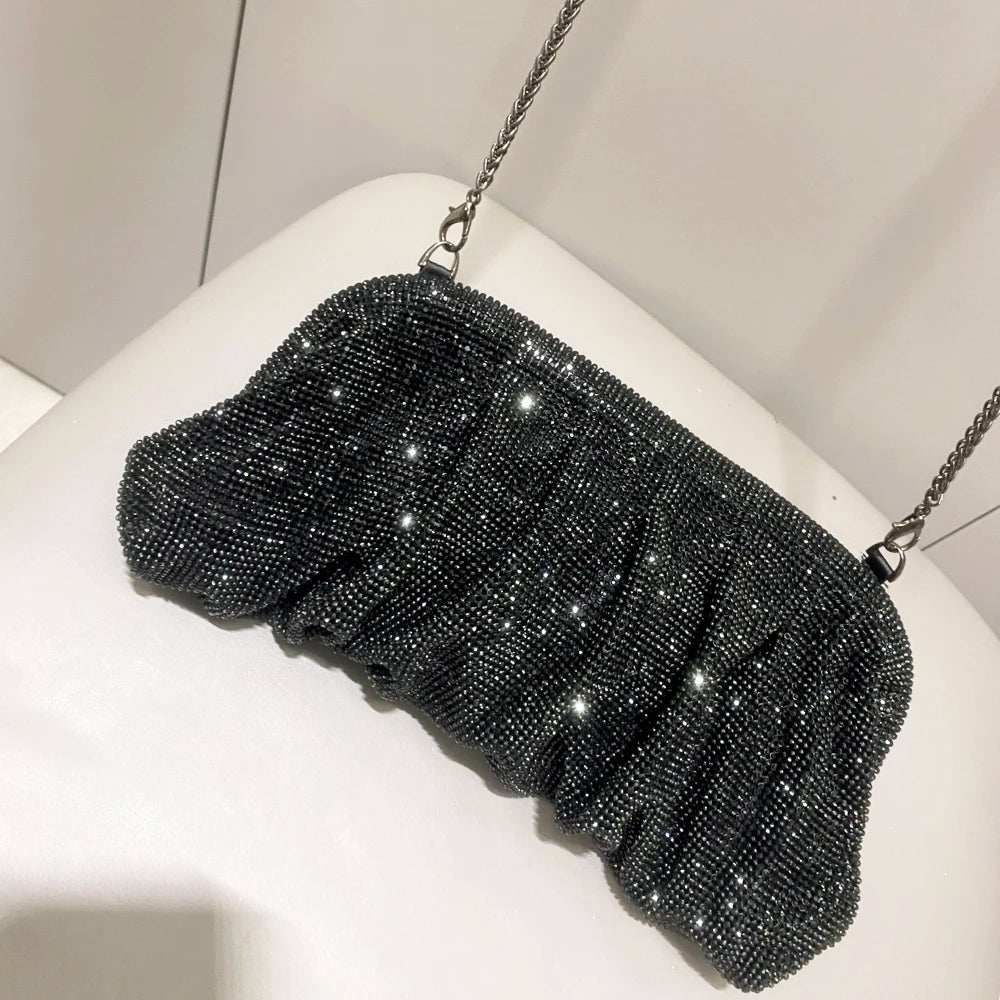 Shiny Rhinestones Handmade Evening Clutch Bags New Folds Purses and Handbags Luxury Designer Wedding Party High Quality