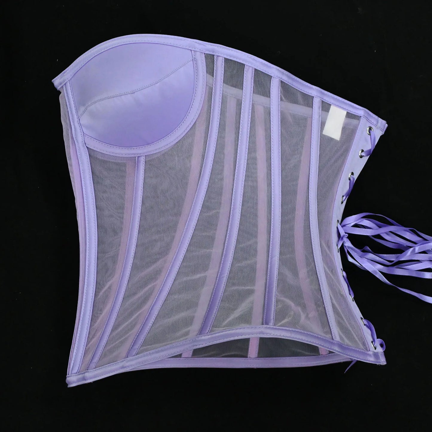Women Mesh Corset Bustier With Cups Overbust Tight Shaping Tops Strapless Transparent Bodice Slimm Waist Wedding Lace Up Boned