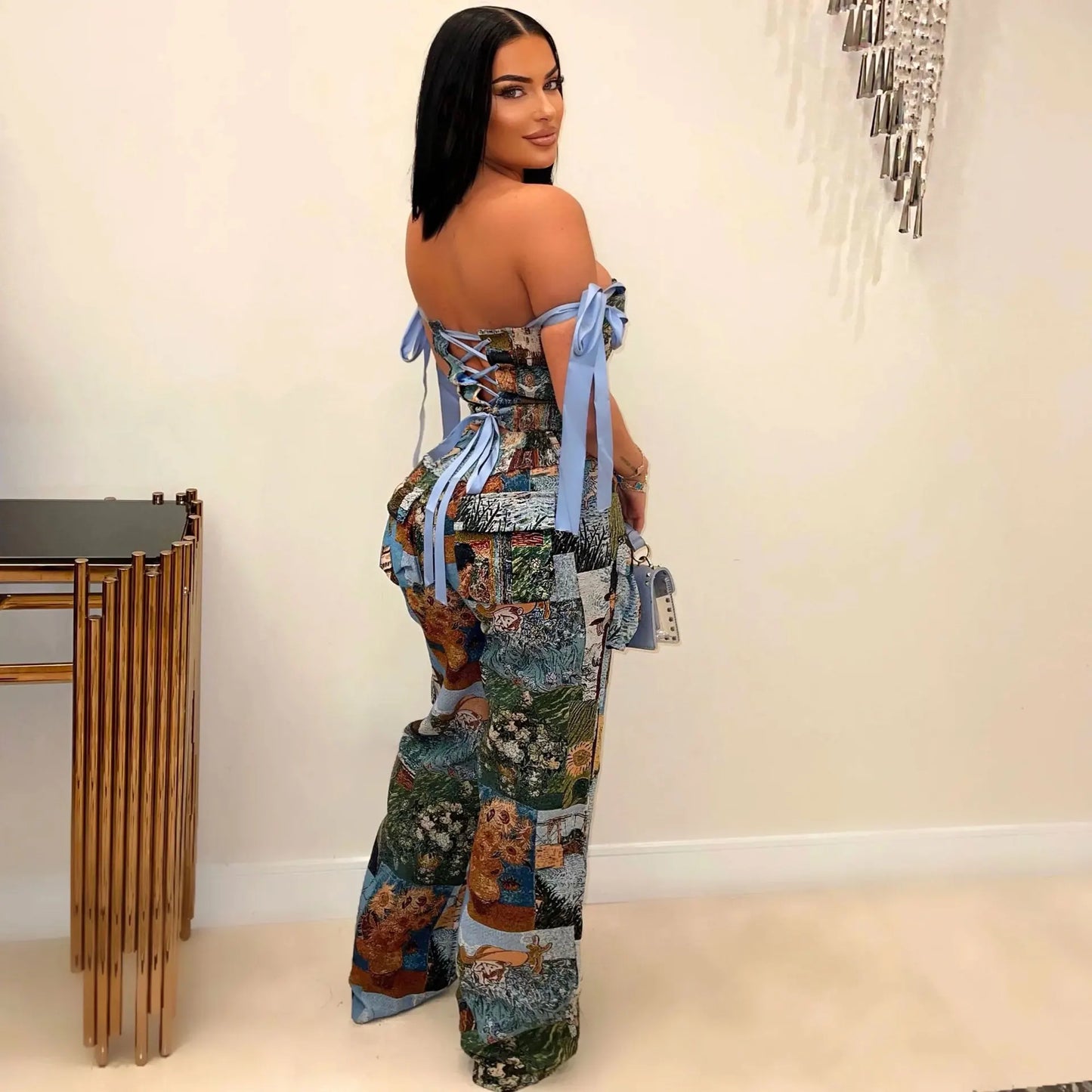 Two Pieces Women Pant Sets Print Matching Set Drawstring Pockets Sleeveless Top Elastic Waist Pants Slim Fit Casual 2026 Spring