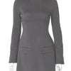 Hugcitar 2024 Frühling O-Ausschnitt Langarm Uni Patchwork Reißverschluss Sexy Bodycon Minikleid Damen Mode Outfits Geburtstagsparty Y2K