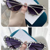 KLASSNUM Luxury Woman Sunglasses Cat-eye Rhinestone Sunglasses 2024 Trendy Party Eyepiece Glitter Metal Frame Color Lens Shades