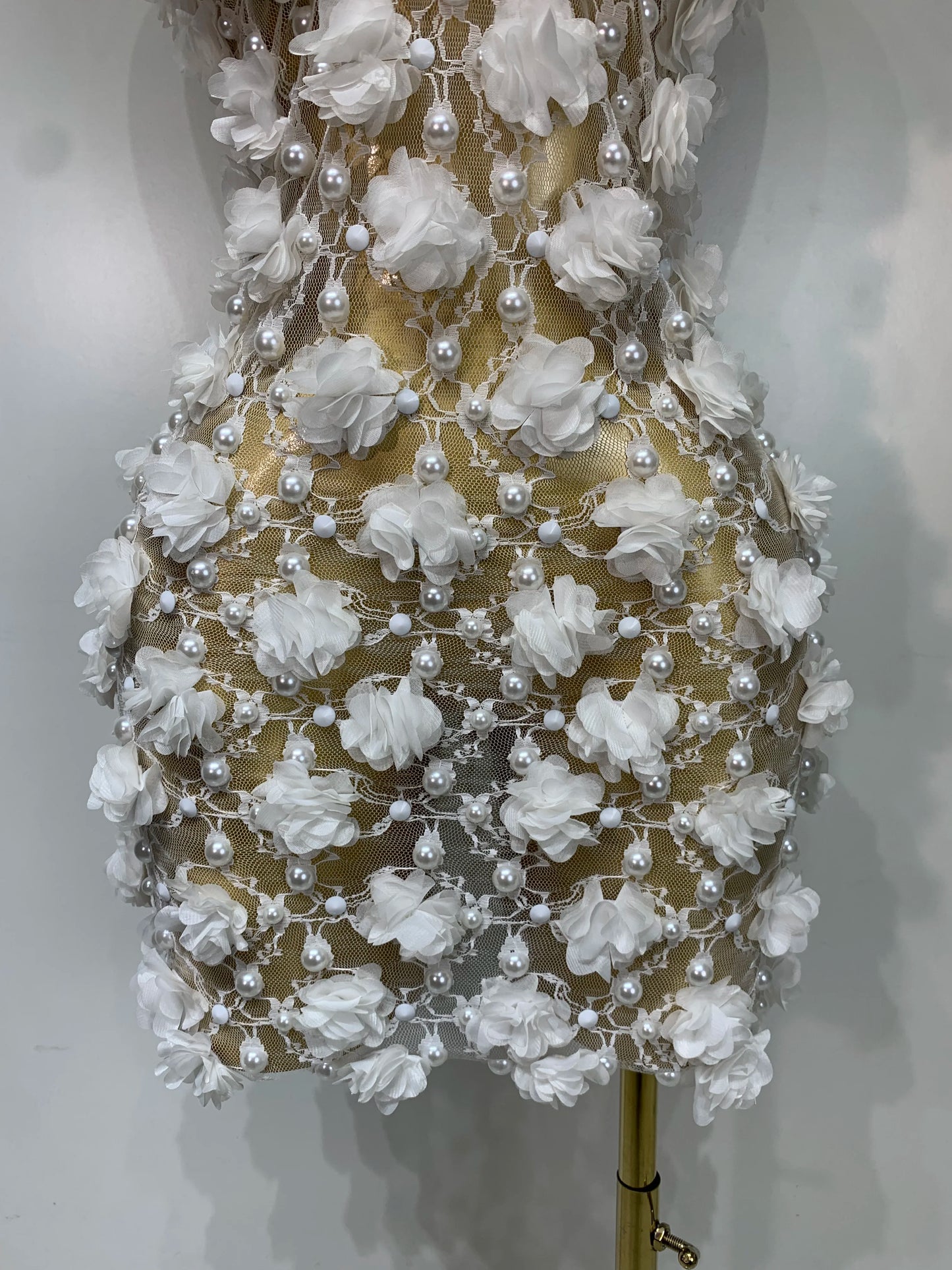 Women Luxury Pink Flowers Pearls Lace See Through Bodycon Mini Dress Birthday Photoshoot Evening Party Nightclub Stage Costume