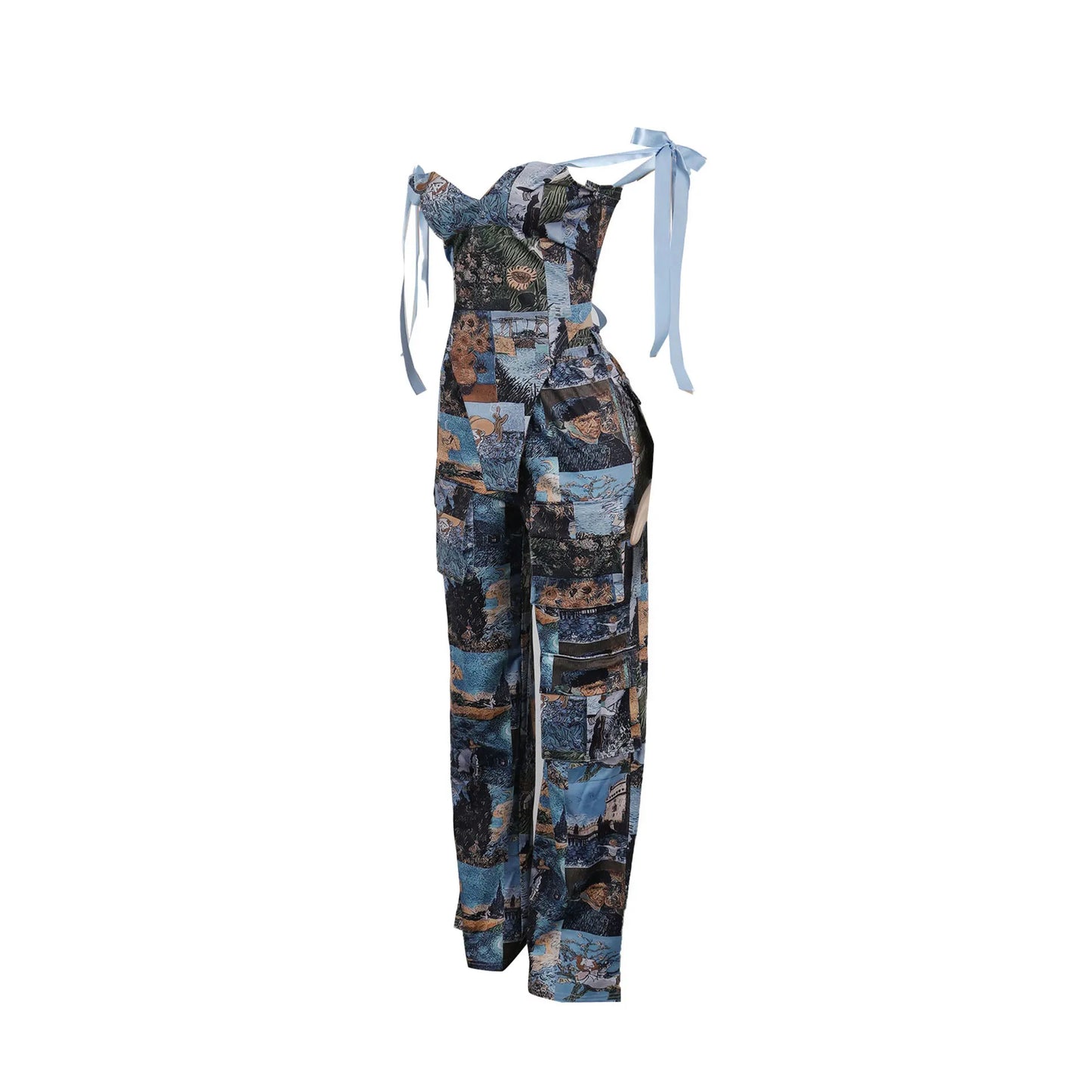 Two Pieces Women Pant Sets Print Matching Set Drawstring Pockets Sleeveless Top Elastic Waist Pants Slim Fit Casual 2026 Spring