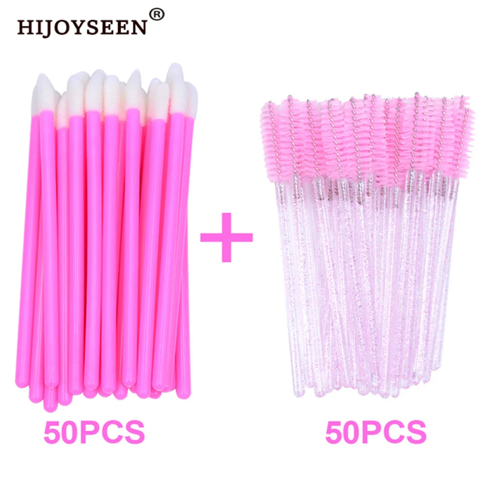 HIJOYSEEN 100 Pcs Makeup Brushes For Lip Eyebows Eyelash Shining Mascara Wands Applicators False Lashes Beauty Tools