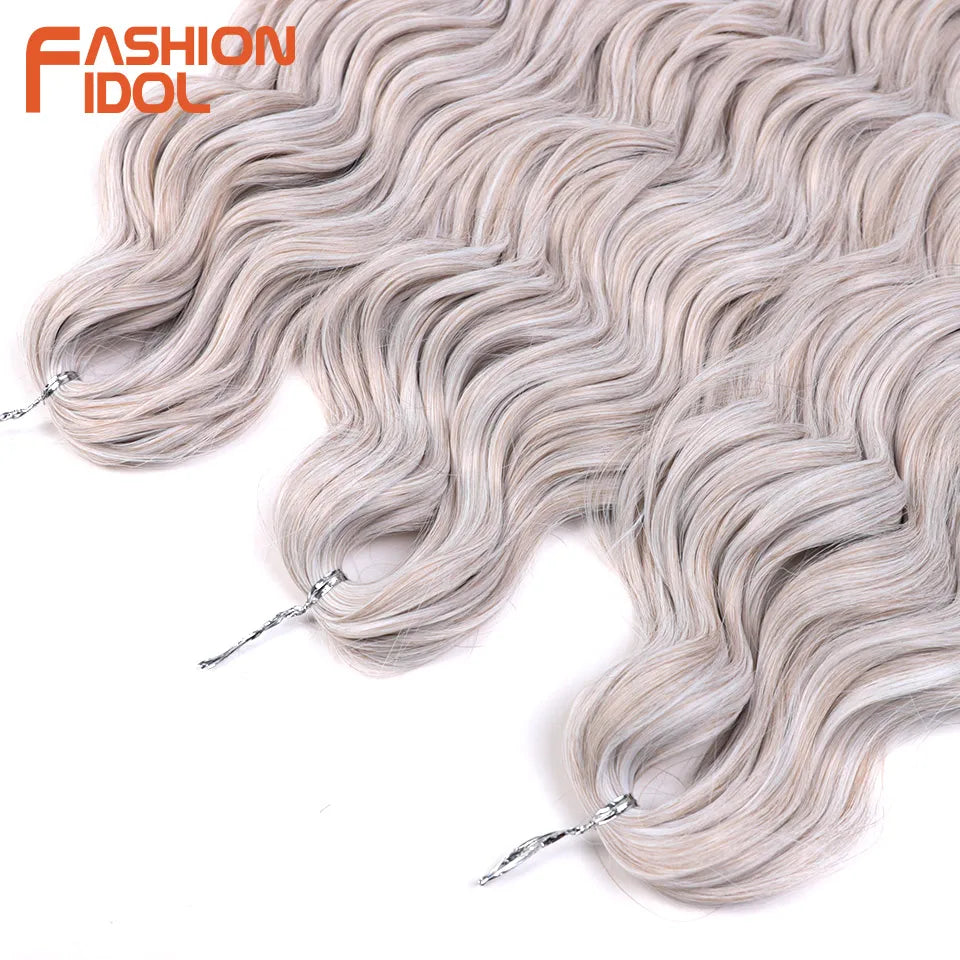 FASHION IDOL 24-Zoll Häkelhaar Synthetische Wasserwelle Flechthaarverlängerungen Ombré Regenbogenfarbe Kunsthaar Deep Wave Lockenhaar