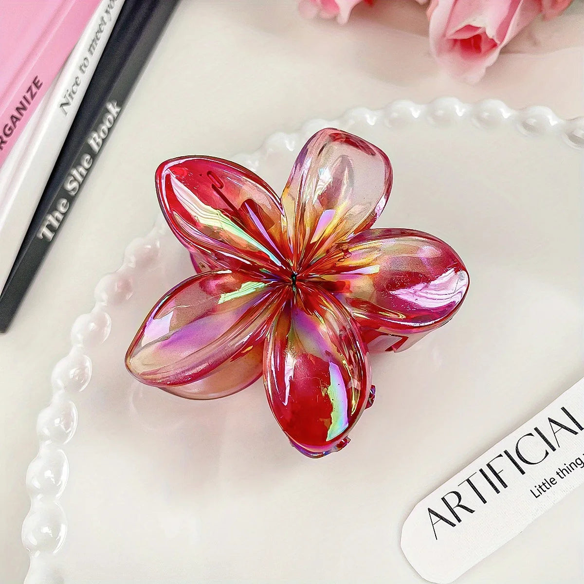 Neue Farbverlauf Große Blumen-Haarspange aus Acryl für Frauen Süße Haarklammern Krabbenklemmen Haarspangen Hawaii-Kopfbedeckungsaccessoires