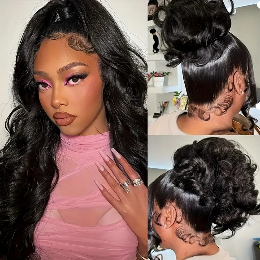 360 HD Lace Front Wig Human Hair 250% Density Body Wave Transparent Lace Frontal Wig Pre-Plucked Hair Full Hairline Natural Wigs