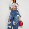 Hip Hop Wide Leg Jeans Pants Sexy Women High Waist Elegant High Street Ripped Denim Straight Trousers