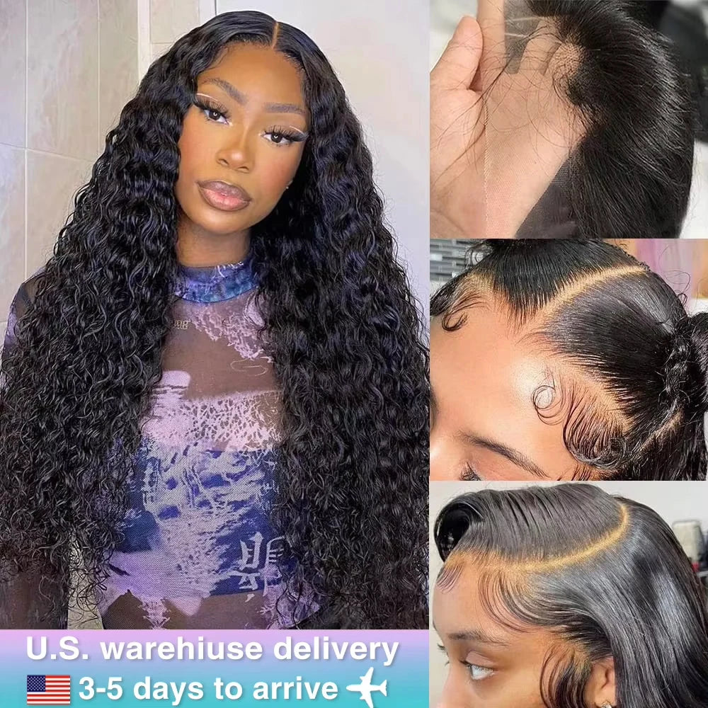220 Dichte HD 13X6 Transparent Tiefe Wasserwelle Gelockte Echthaar Lace Front Perücke 30 34 Zoll 13X4 Lace Front Echthaar Perücken